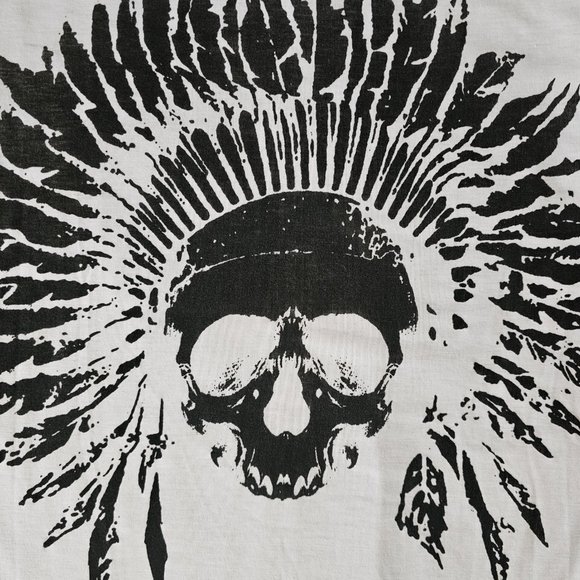 Edgy Skull with Feather Headdress Fringe Tank Top - White - Picture 2 of 2